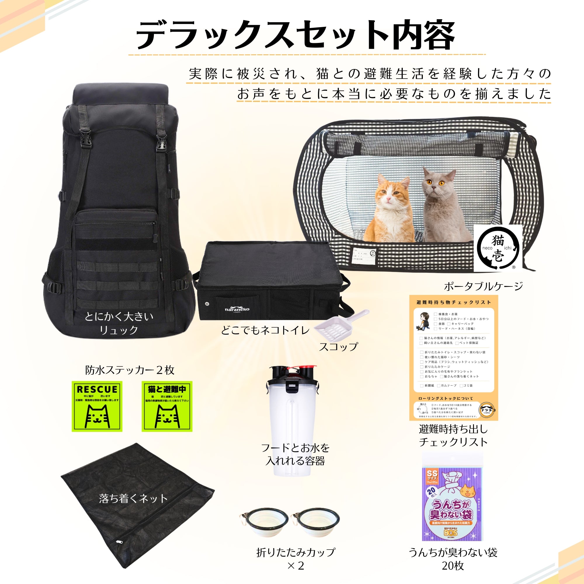 ネコのための防災デラックスセット(猫壱ケージ)(トイレ普通) – ナラネコ