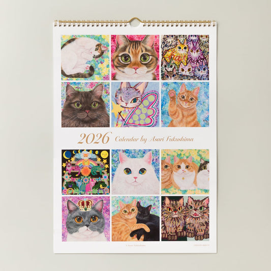猫 作家 福嶋 吾然有 (フクシマアサリ)さん 2026年 A3 壁掛け カレンダー
